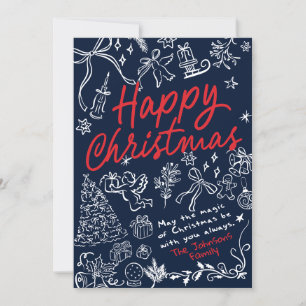 Festiva Tarjeta de Navidades de la marina de mano dibujada
