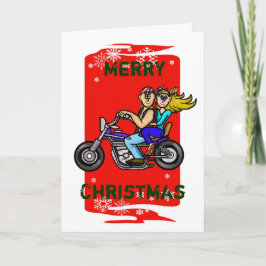 Festiva Tarjeta de Navidades de la pareja de motociclistas