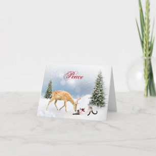 Festiva Tarjeta de Navidades de la paz con gato venado y s