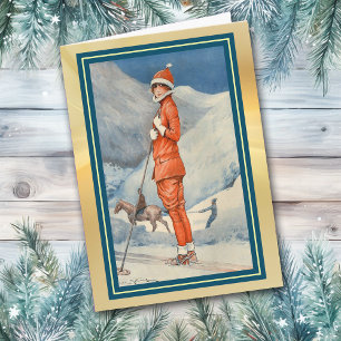 Festiva Tarjeta de Navidades de la pista de esquí francesa