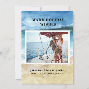 Festiva Tarjeta de Navidades de la playa de fotos terrestr