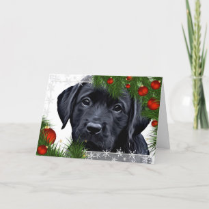 Festiva Tarjeta de Navidades de Laboratorio Negro - Perro