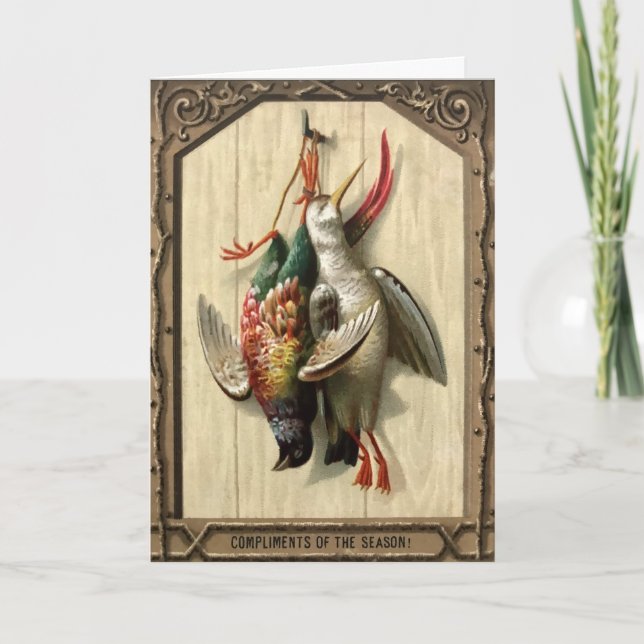 Festiva Tarjeta de Navidades de las aves muertas victorian (Anverso)