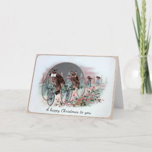 Festiva Tarjeta de Navidades de lechuza victoriana vintage