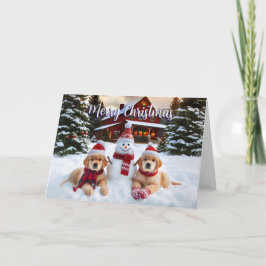 Festiva Tarjeta de Navidades de los Cachorros de Nieve de 
