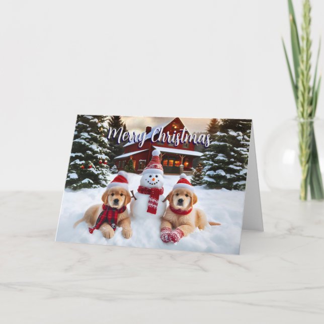 Festiva Tarjeta de Navidades de los Cachorros de Nieve de  (Anverso)