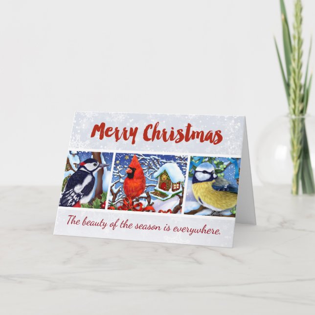 Festiva Tarjeta de Navidades de los pájaros de invierno de (Anverso)