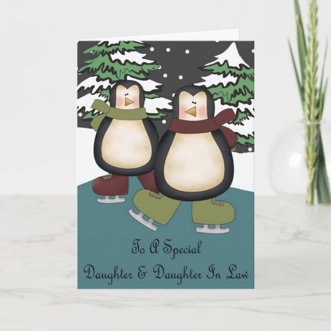 Festiva Tarjeta de Navidades de los Pingüinos de Derecho H (Anverso)