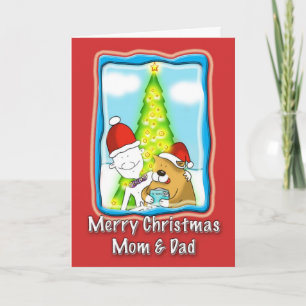 Festiva tarjeta de Navidades de mamá y papá