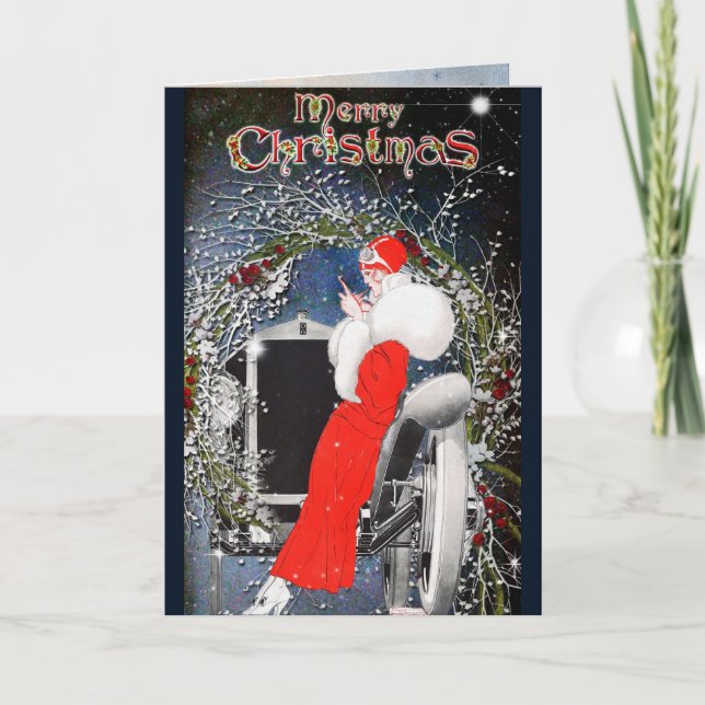 Festiva Tarjeta de Navidades de moda de época (Anverso)