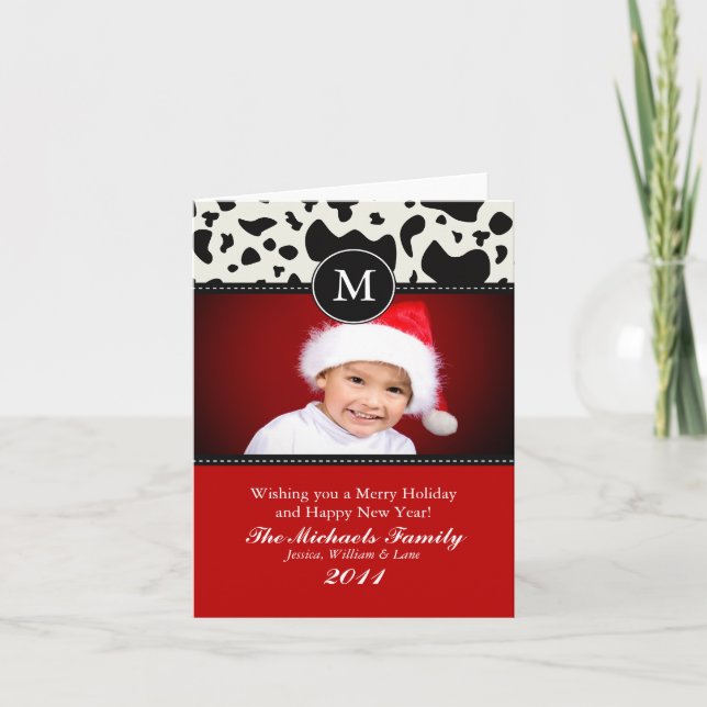Festiva Tarjeta de Navidades de monograma occidental (Anverso)