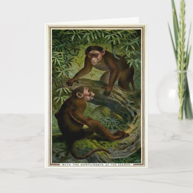 Festiva Tarjeta de Navidades de monos victorianos (Anverso)
