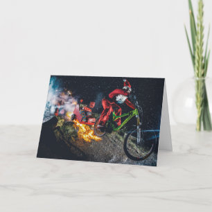 Festiva Tarjeta de Navidades de Montaña Bicicleta Santa