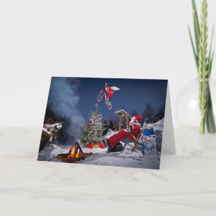 Festiva Tarjeta de Navidades de Montaña Bicicleta Santa