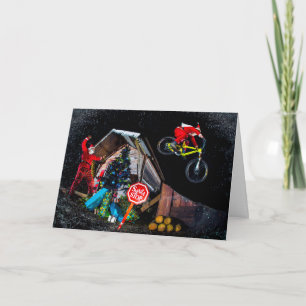Festiva Tarjeta de Navidades de Montaña Bicicleta Santa