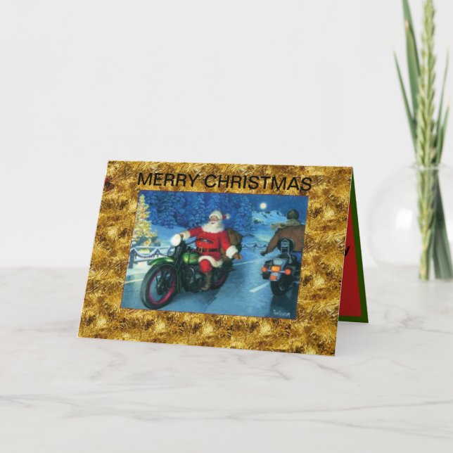 Festiva Tarjeta de Navidades de motocicleta de Santa Claus (Anverso)