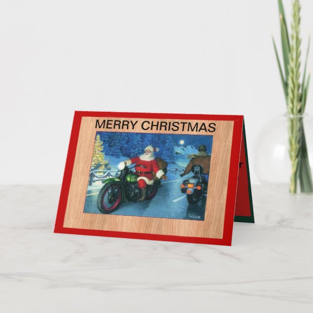 Festiva Tarjeta de Navidades de motocicleta de Santa Claus (Anverso)