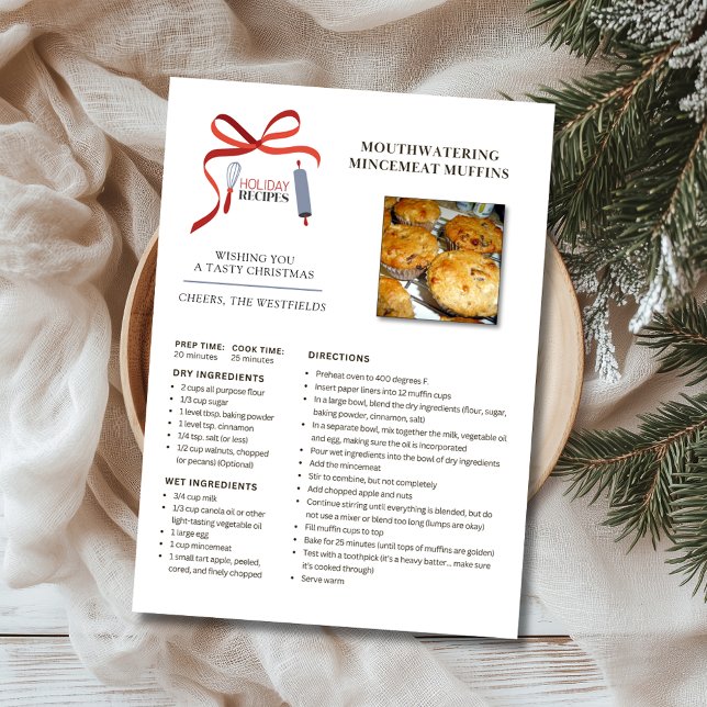 Festiva Tarjeta de Navidades de Muffins Mincemeat Recetas  (Holiday Recipe Mincemeat Muffins Personalized Christmas Card)