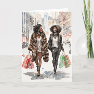 Festiva Tarjeta de Navidades de mujeres negras urbanas mod