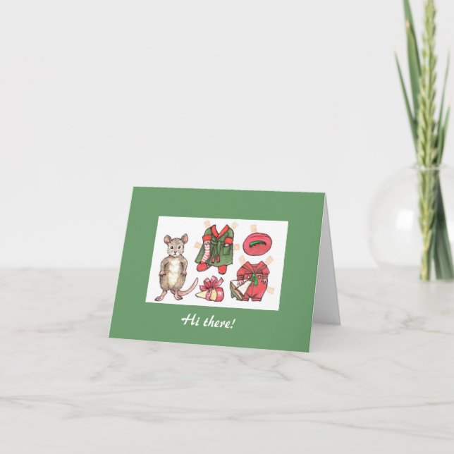 Festiva Tarjeta de Navidades de muñecas de papel de ratón (Anverso)