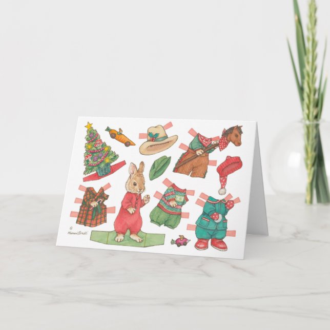 Festiva Tarjeta de Navidades de muñecas de papel para niño (Anverso)