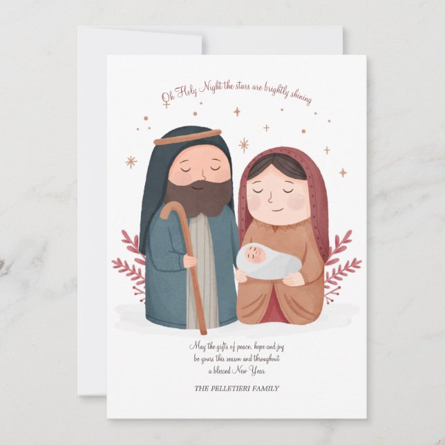 Festiva Tarjeta de Navidades de natividad de acuarela (Anverso)