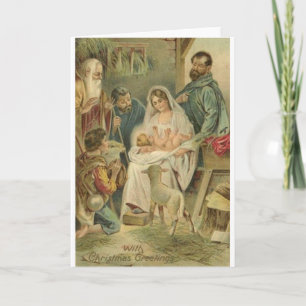 Festiva Tarjeta de Navidades de natividad religiosa vintag