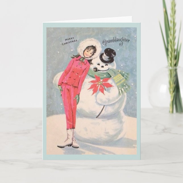 Festiva Tarjeta de Navidades de nietas retro (Anverso)