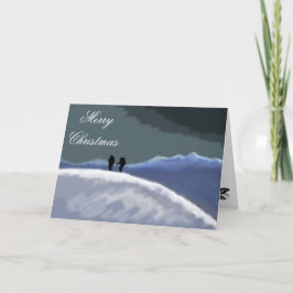 Festiva tarjeta de Navidades de nieve de montaña