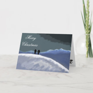 Festiva tarjeta de Navidades de nieve de montaña