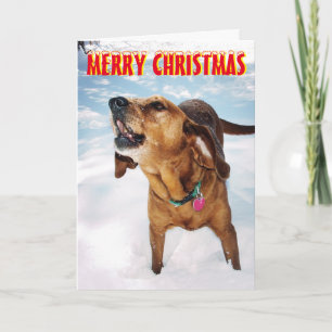 Festiva Tarjeta de Navidades de nieve ladrando perro
