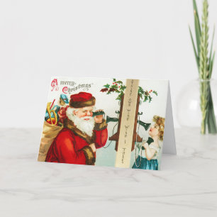 Festiva Tarjeta de Navidades de niñas de Santa Phones de é