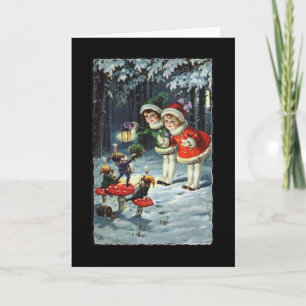 Festiva Tarjeta de Navidades de Niños y Gnomes Vintage