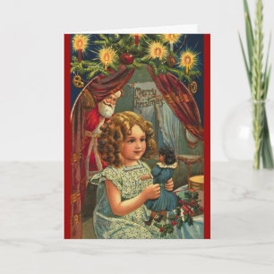 Festiva Tarjeta de Navidades de niños y muñecas de Santa, 