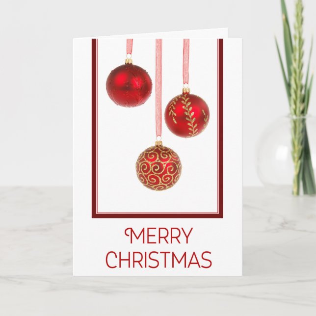 Festiva Tarjeta de Navidades de Ornamentos Rojos (Anverso)