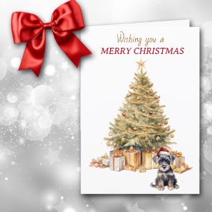 Festiva Tarjeta de Navidades de Oro Schnauzer Puppy