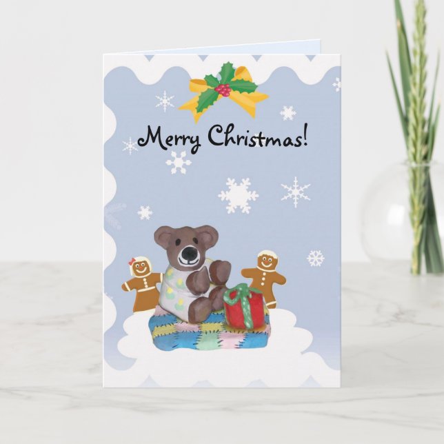 Festiva Tarjeta de Navidades de oso pequeño (Anverso)