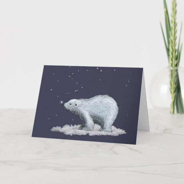 Festiva Tarjeta de Navidades de oso polar con copo de niev (Anverso)