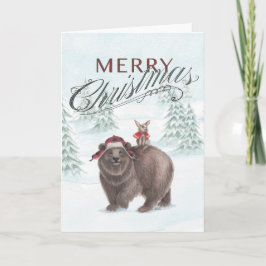 Festiva Tarjeta de Navidades de oso y conejo