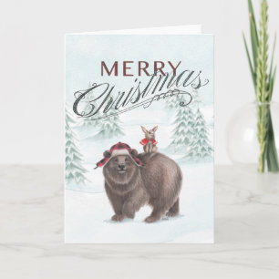 Festiva Tarjeta de Navidades de oso y conejo