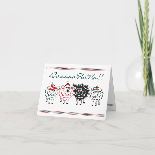 Festiva Tarjeta de Navidades de ovejas divertidas (Anverso)