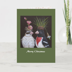 Festiva Tarjeta de Navidades de pareja Grosbeak