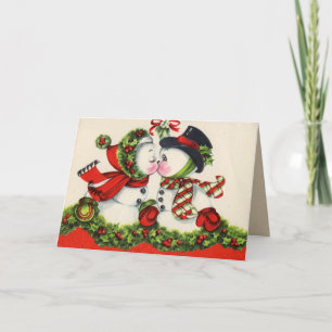 Festiva Tarjeta de Navidades de parejas de besos vintage