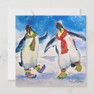 Festiva Tarjeta de Navidades de parejas de pingüinos