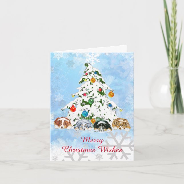 Festiva Tarjeta de Navidades de Pastor Australiano ~ (Anverso)