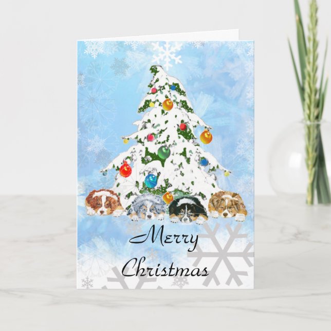 Festiva Tarjeta de Navidades de Pastor Australiano ~ (Anverso)