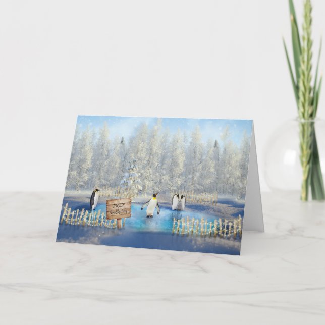 Festiva Tarjeta de Navidades de patinaje sobre hielo de Pi (Anverso)