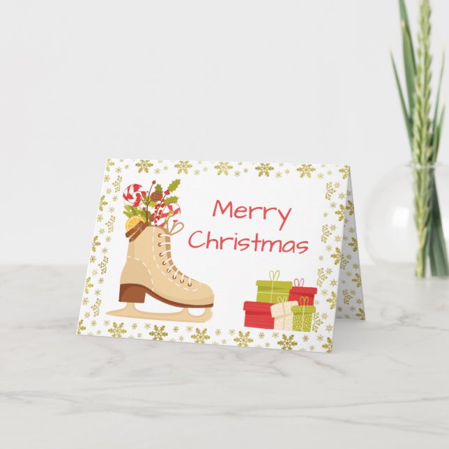 Festiva Tarjeta de Navidades de patinaje sobre hielo - Pat (Anverso)