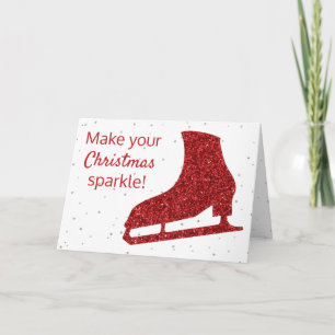 Festiva Tarjeta de Navidades de patinaje sobre hielo rojo 