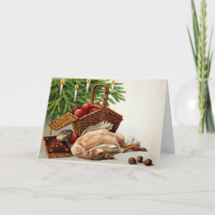 Festiva Tarjeta de Navidades de pato muerto de época